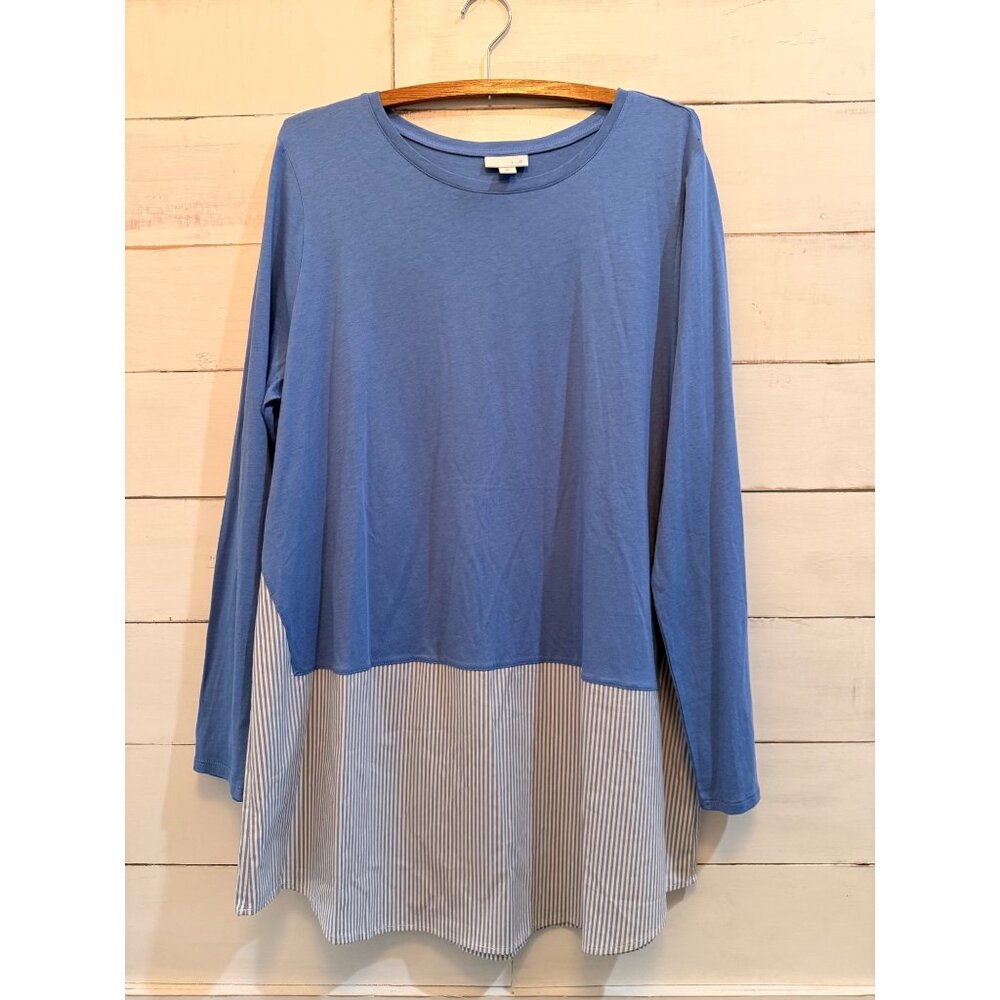 XL Tall J.Jill Blue Knit Stripe Shirt Tail Tunic Top